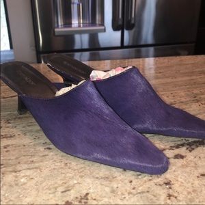Funky purple fur slip on heels